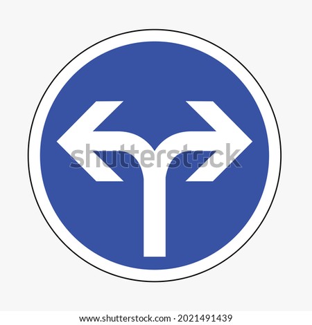 Vector illustration of a road sign showing right or left direction only. Blue color graphics of a traffic sign.
