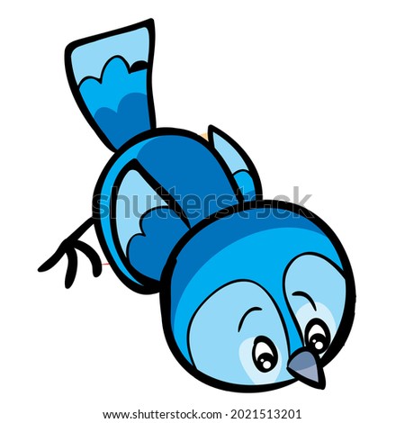 blue bird looking down with interest, cartoon illustration, isolated object on white background, vector, eps