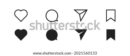 Like comment share save icon set. Vector illustration. Social media symbol collection. EPS 10. Royalty-Free Stock Photo #2021560133