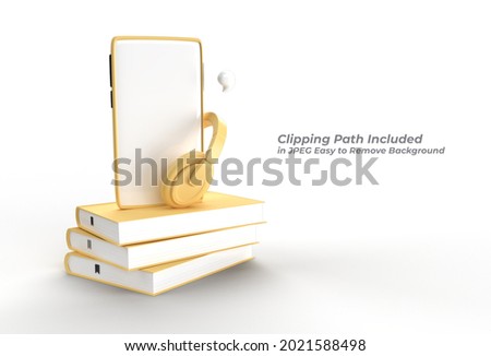 Smartphone with headphone for audio e-books in audio format Pen Tool Created Clipping Path Included in JPEG Easy to Composite.