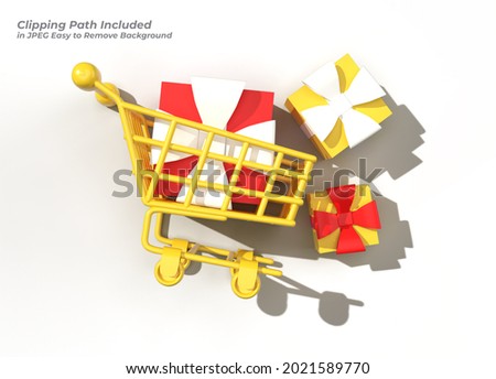 Gift Box in the Shopping Cart Pen Tool Created Clipping Path Included in JPEG Easy to Composite.