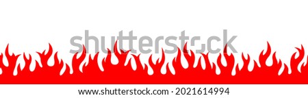 Red flame on a white background.Burning fire decoration element. Fire illustration for design. Flame frame border - stock vector