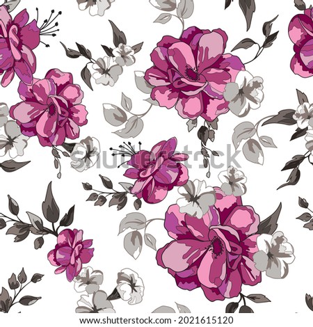 Floral Seamless Pattern Background with Pink Roses.