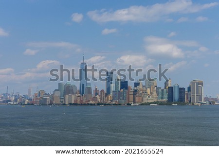 Panorama view Lower Manhattan of cityscape and famous skyscrapers in New York City of America