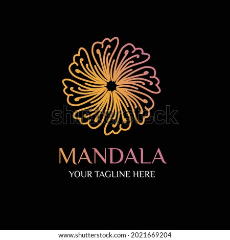 Golden Flower Mandala Logo Vector in Elegant Style on Black Background