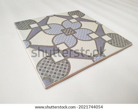 tile floor with blue pattern isolated on white background