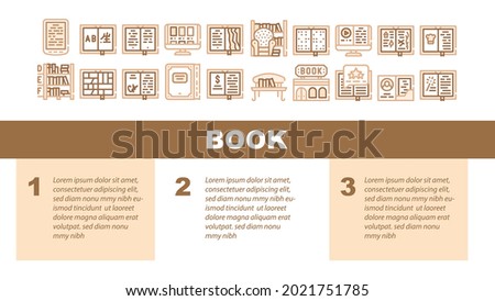 Book Library Shop Landing Web Page Header Banner Template Vector. Electronic Read Device And Interpreter Gadget, Book Store And Armchair, Business Literature And Comics Illustration
