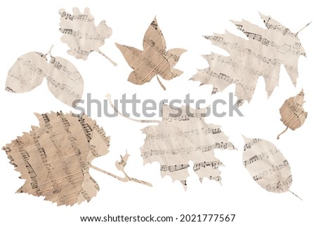 Forest leaves silhouettes. Vintage musical clip art isolated