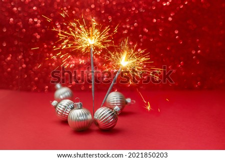  Firework on red bokeh Lights and space for text.Abstract background
