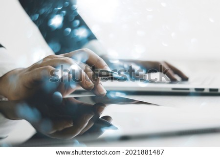 Businessman analyzing sales data and economic growth graph chart. Business strategy. Abstract icon. Stock market. Digital marketing.