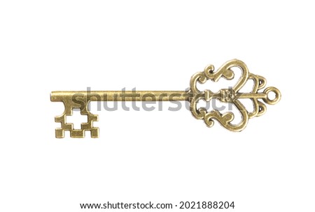 isolated vintage old golden and bronze key