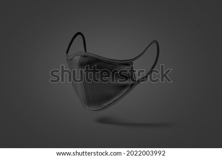 Blank black fabric face mask mock up, dark background, 3d rendering. Empty medical textile bandage mockup, side view. Clear protection breathing wear for doctor uniform template.