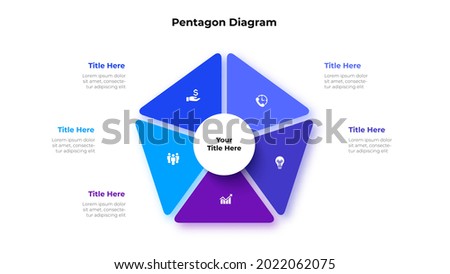 Pentagon is divided into 5 parts. Concept of five options of business project management. Vector illustration for data analysis visualization. Royalty-Free Stock Photo #2022062075