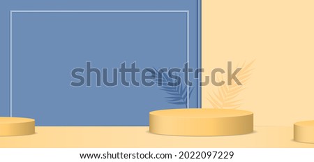 HD 3D background with podium. Minimalist style studio background in dark blue and light brown colors