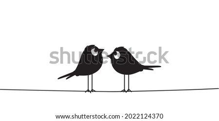 Birds On Wire Silhouettes making heart Vector, Minimalist poster design isolated on white background. Scandinavian design. Wall Decals, Art Decor, Birds Silhouette, Two birds in love, birds couple