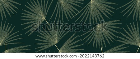 Tropical seamless pattern of golden leaves on a green background.Plant line arts. Design for  invitation background, packaging design,cover.