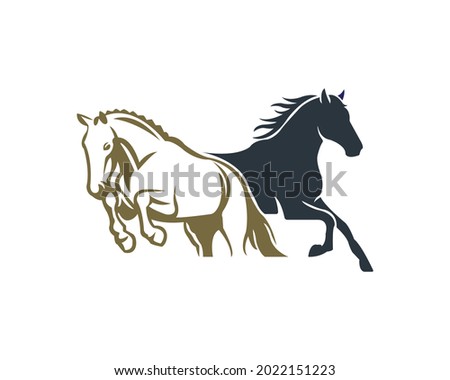 Two Running Horse Logo Design Vector Template.