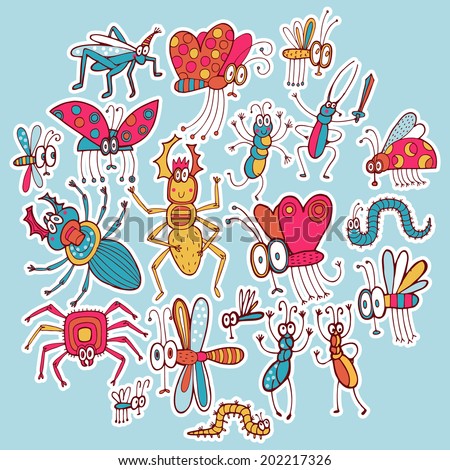Vector illustration with funny cartoon insects 
