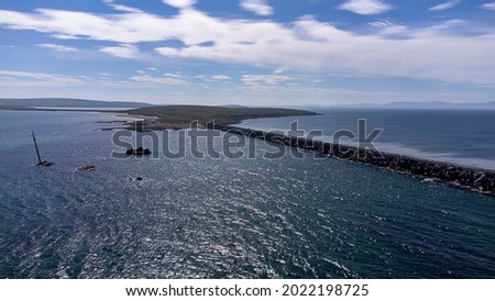 An aerial view of the Churchill Barriers in Orkney, Scotland, UK Royalty-Free Stock Photo #2022198725
