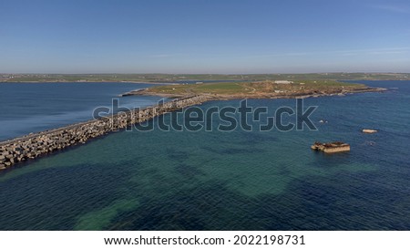 An aerial view of the Churchill Barriers in Orkney, Scotland, UK Royalty-Free Stock Photo #2022198731