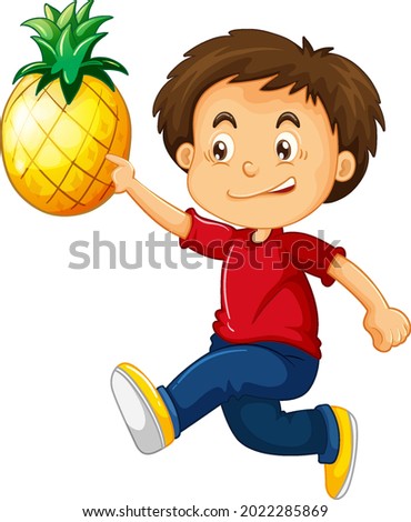 Happy boy cartoon character holding a pineapple illustration