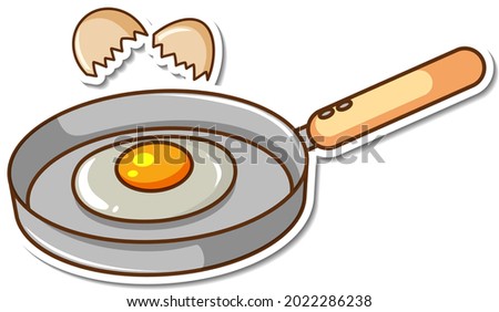 Sticker fried egg in a pan on white background illustration