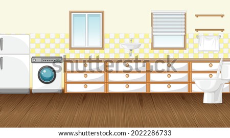 Empty scene with washing machine and refrigerator in the toilet illustration