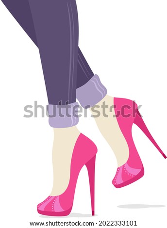 Illustration of a Girl Feet and Legs Wearing Jeans and Stilettos Shoes Royalty-Free Stock Photo #2022333101