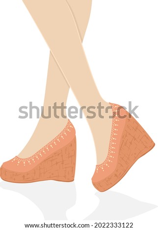 Illustration of a Girl Feet and Legs Wearing Brown Wedge Shoes