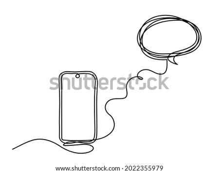 Abstract mobile with speech bubble as line drawing on white background. Vector