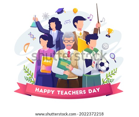 Happy Teacher's Day with A group of teachers from various fields gathers in teacher's day. Flat vector illustration Royalty-Free Stock Photo #2022372218