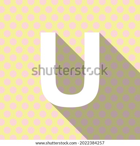 Polka dot 'U' alphabet letter logo icon. Modern line design. Pink circles on yellow background. EPS 10.