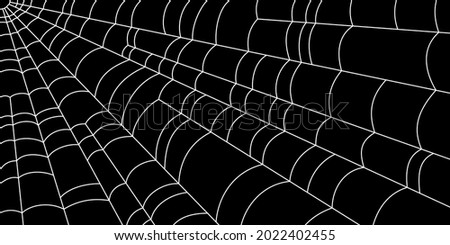 Scary corner spider web. White cobweb silhouette isolated on black background. Hand drawn banner with spider web for Halloween party. Vector illustration.