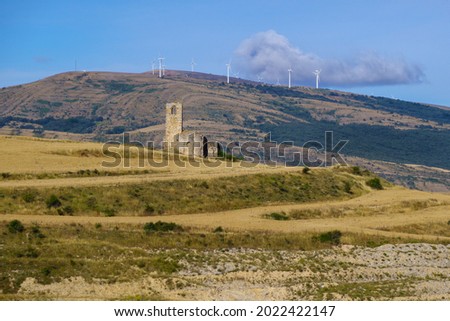 Ruins of the castle of San Pedro el Viejo on top of a hill in the highlands of soria during the summer