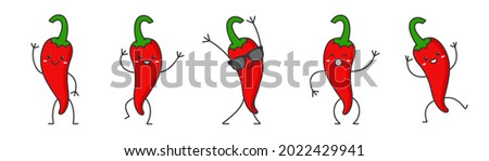 Red spicy pepper chilli character cartoon face smiling happy emotions icon logo vector illustration. Royalty-Free Stock Photo #2022429941