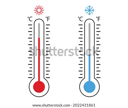 Celsius and Fahrenheit thermometers. Thermometer equipment showing hot or cold weather. Vector illustration Royalty-Free Stock Photo #2022431861