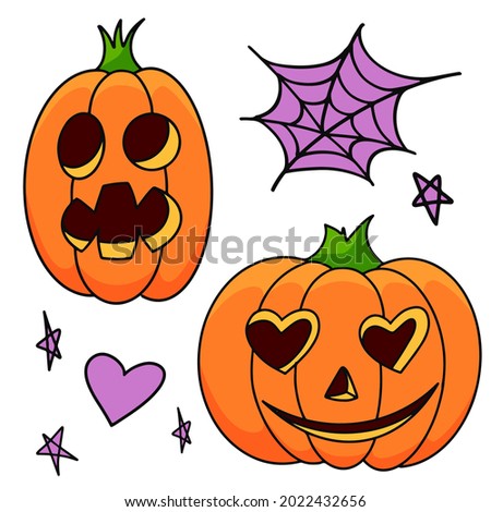 Set pumpkin on white background. The main symbol of the Happy Halloween holiday. Orange pumpkin with smile for your design for the holiday Halloween. Vector illustration.