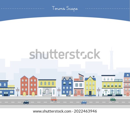 Illustration of houses and shops along the road (blue)