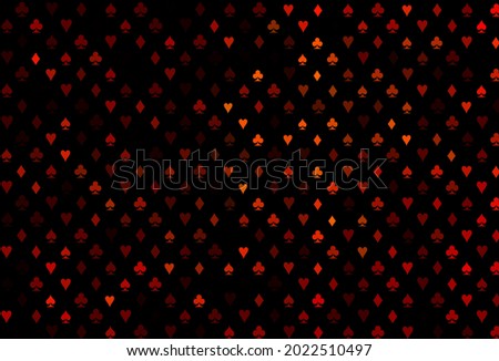 Dark orange vector texture with playing cards. Colorful gradient with signs of hearts, spades, clubs, diamonds. Pattern for booklets, leaflets of gambling houses.