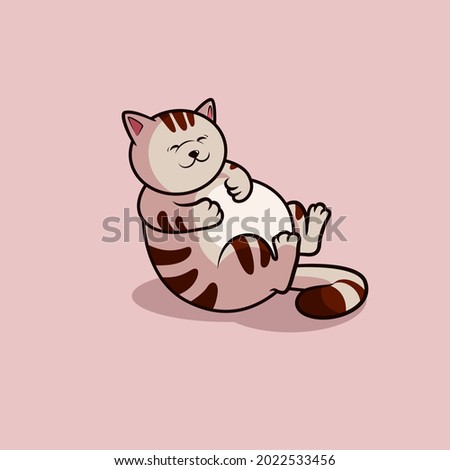 Cute Brown Cat Sitting Showing its Stomach Cartoon Icon Illustration. Animal Wild Life Cute Icon Concept Vector. Cute Cartoon Style