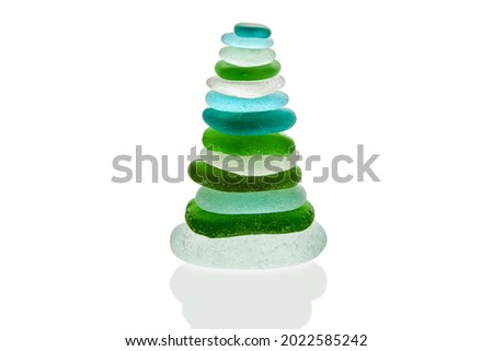 Pyramid made of cut green and blue sea glass Royalty-Free Stock Photo #2022585242