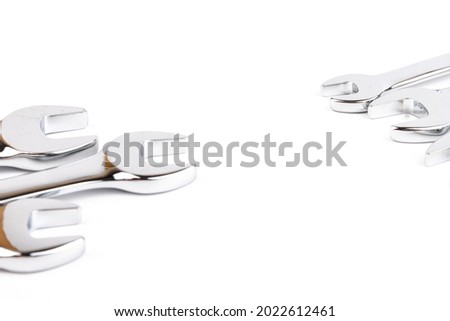 Wrench spanner tools isolated on white background. copy space for text. Repair tools flat lay.