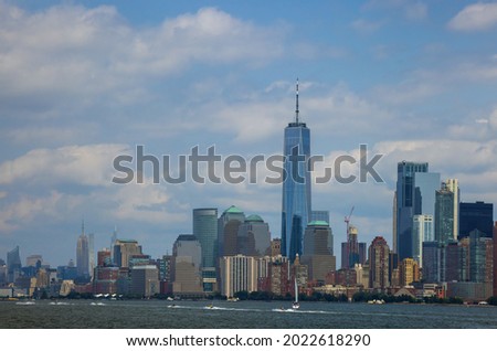 Lower Manhattan of cityscape and famous skyscrapers in New York City panorama