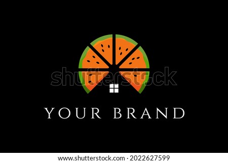 Fresh Orange Fruit with House for Real Estate or Cabin Chalet Logo Design Vector