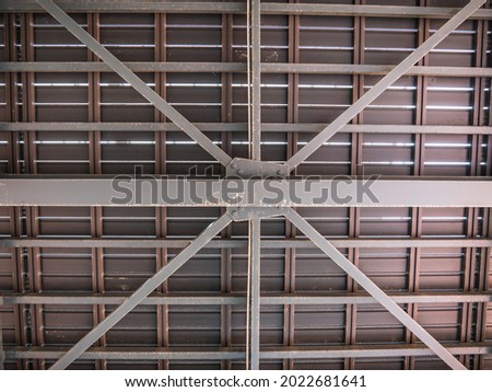 Gray metal structures for roof base and bridge