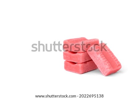 Pink bubble gum with strawberry isolated on white background. Royalty-Free Stock Photo #2022695138