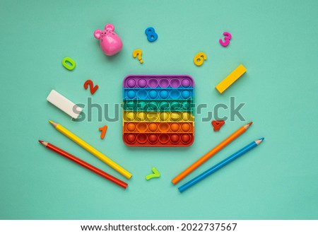 Color pop it antistress toy for children. Pop it toy.Flat lay