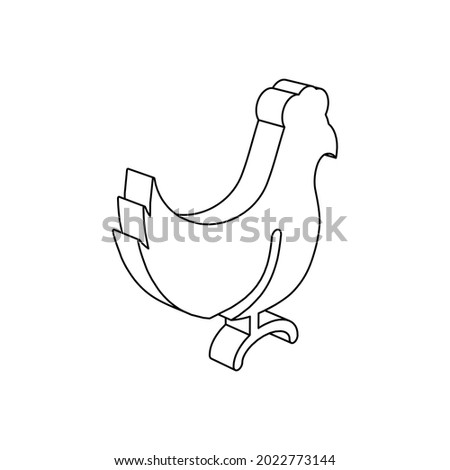 The outline of a large chicken symbol is made with black lines. 3D view of the object in perspective. Vector illustration on white background