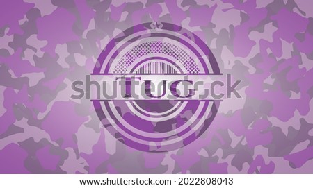 Tug pink and purple camouflaged emblem. Vector Illustration. Detailed. 
