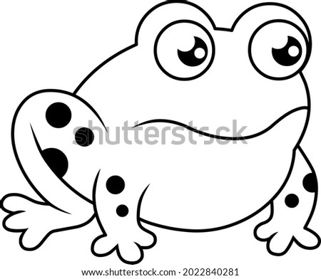Black and white drawing of a frog done in cartoon style. Outline. Character design.